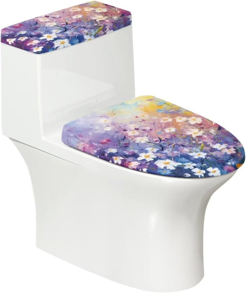 Flashideas Daisy Print Toilet Lid Cover and Toilet Tank Cover 2Pcs Toilet Seat Cover and Tank Lid Covers Stretch Toilet Covers Set for Bathroom Fits Most Toilet Tanks & Lids - Image 2